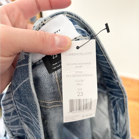 Current Elliot leaf print denim high rise button fly shorts size 23 new - Picture 6 of 6